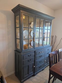 Large Dark Gray Wood China Cabinet Hutch