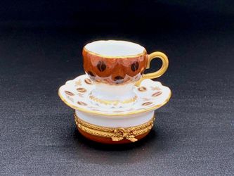 Vintage Authentic Limoges Porcelain Coffee Cup Trinket Box Hand-Painted French