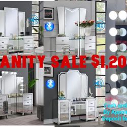 NEW BLUETOOTH / SPEAKER VANITIES ! CASH AND CARRY ! DEPOSIT REQUIRED ! MINAS HOME FURNITURE ! 851 Van Houten Ave Clifton NJ 07013