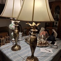 BEAUTIFUL Vintage  Solid BRASS LAMPS  WITH  FLOWERS AND VINES  AND 4 LIGHTS 