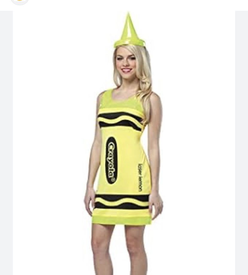 Crayola Adult Halloween Tank Dress & Hat Costume Yellow Fits Sizes 4-10