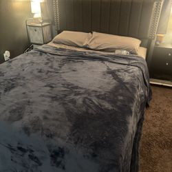 Grey Queen Bedframe and Headboard 