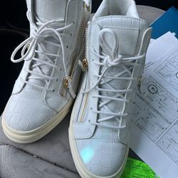 Giuseppe Zanotti White Croc Zip High-Top Designer Sneakers