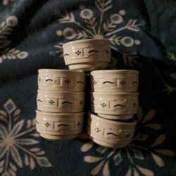 Longaberger Woven Traditions VITRIFIED Blue Ramekin/Custard Cups (7)