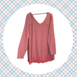 Maurices Brick Red Long Shirt w Bottom Lace Strap Across Top Back Neck Women 2X