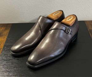 9.5 M Magnanni Men's Hermosa Grey Calfskin Leather Single Monk Strap Dress Shoe