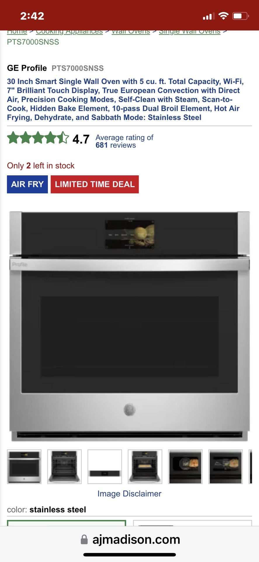 10/8/23. NEW NEVER USED GE PROFILE 30” SMART CONVECTION AIR FRY ELECTRIC SINGLE OVEN WITH A 3 YEAR EXTENDED WARRANTY FULLY TRANSFERABLE