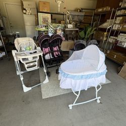 Baby Bonanza!!!! Double Strollers, Walkers, Bassinet, And More. Starting at $25. Up to $75.00