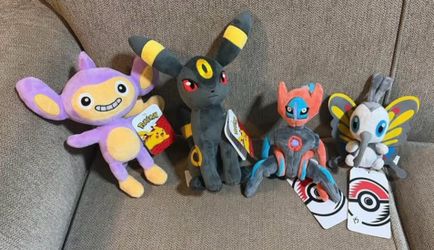 Brand New Pokémon Plushies Set with Tags – Umbreon, Beautifly, Aipom, & Deoxys