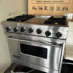 Viking 36”Wide Dual Fuel Range Stove In Stainless Steel 