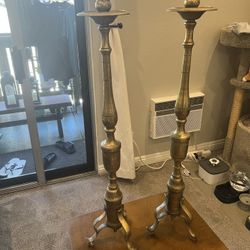 Vintage 19th Century 2 Solid Brass Candelabra Candle stick