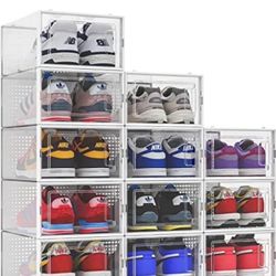 LG 12 Pack Shoe Storage Box, Clear Plastic Stackable Shoe Organizer for Closet