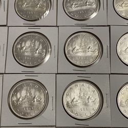 Nice lot of Canadian silver dollars coin coins 1963 dated bullion 