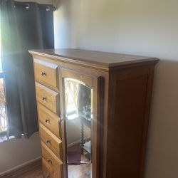 Wood Armoire Dresser With Mirror And Drawers 