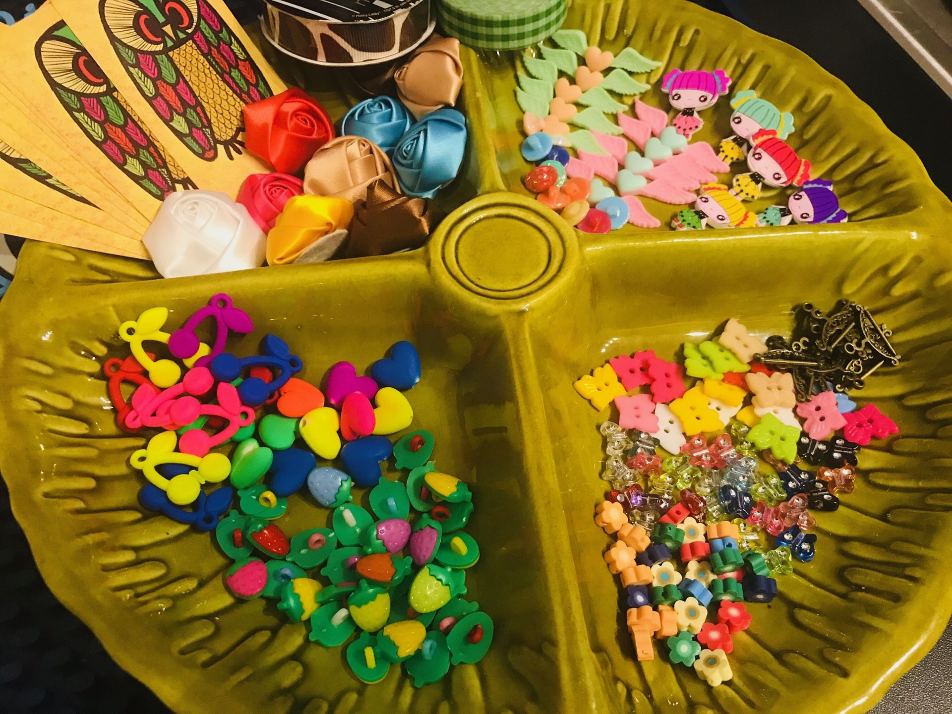 Bead, Resin, Cabochon, Crafting Lot with Washi Tape, Ribbon, Hearts, Cherries, Strawberries and More