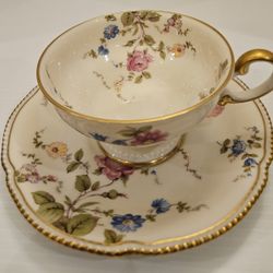 Castleton China Teacup & Saucer "Sunnyvale" Pattern Floral Roses USA Vintage