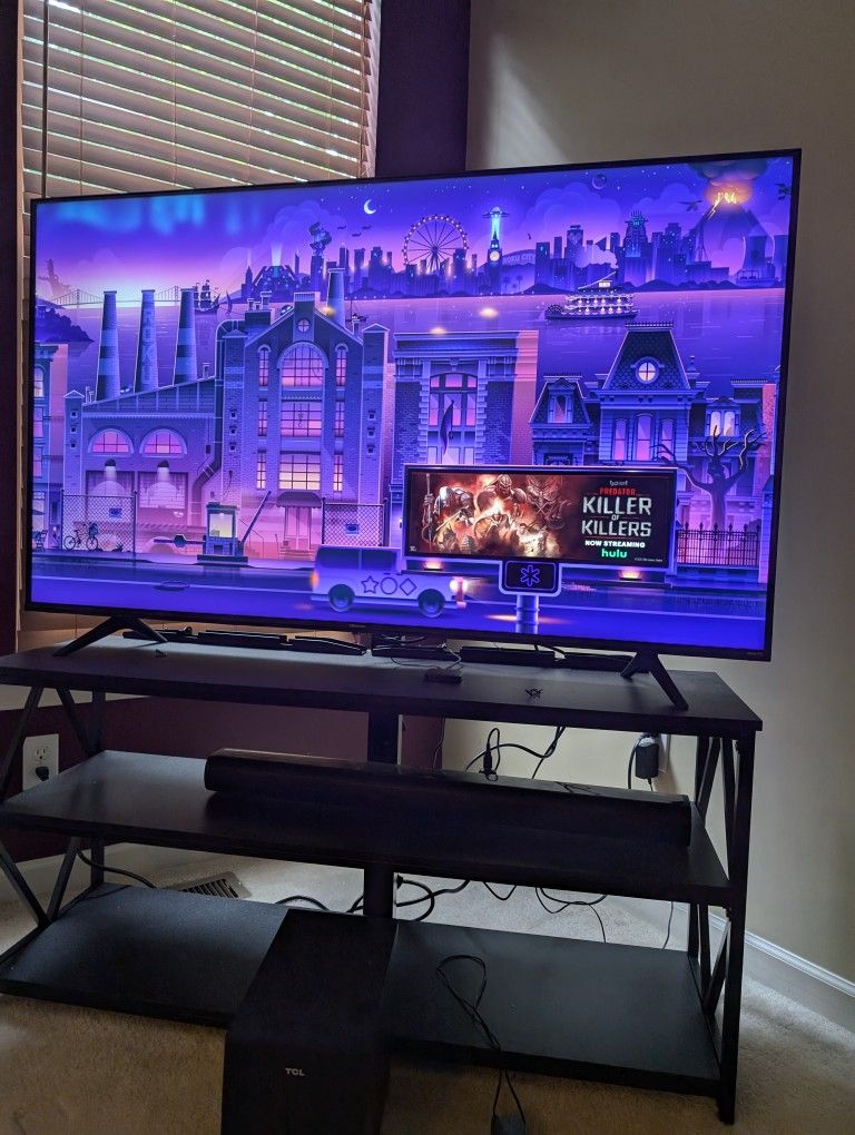 60" Hisense Roku TV, TCL Soundbar & Swivel TV Stand