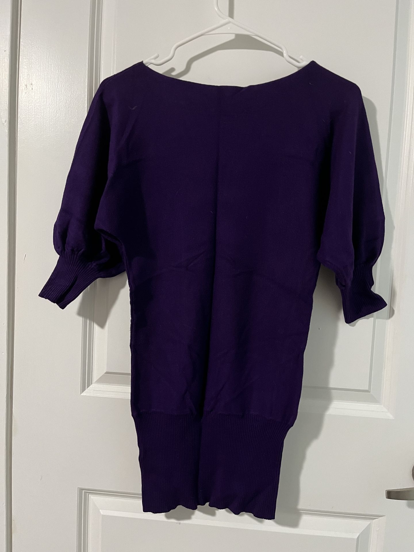 Purple longline sweater/tunic sweater/body-con dress (size S)