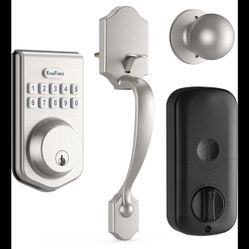 Door Handle Lock Set With Keypad, Brush Nickel