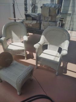 Set of 2-- wicker chairs Plus footstool, all 3- piece set, for only $ 50.00 Dollar's