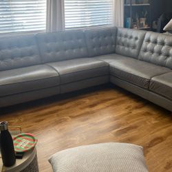 Grey Leather  Sectional 