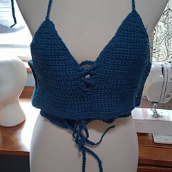 Blue Crocheted Halter Top Small-med