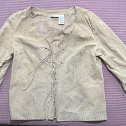 Women’s Faded Glory Suede Leather Jacket with Braided Trim and Tassels