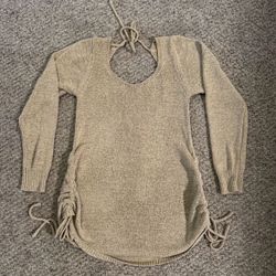 12th Tribe open back sweater mini dress.  Beige /sand color.  Knit.  Small / Medium Long sleeve