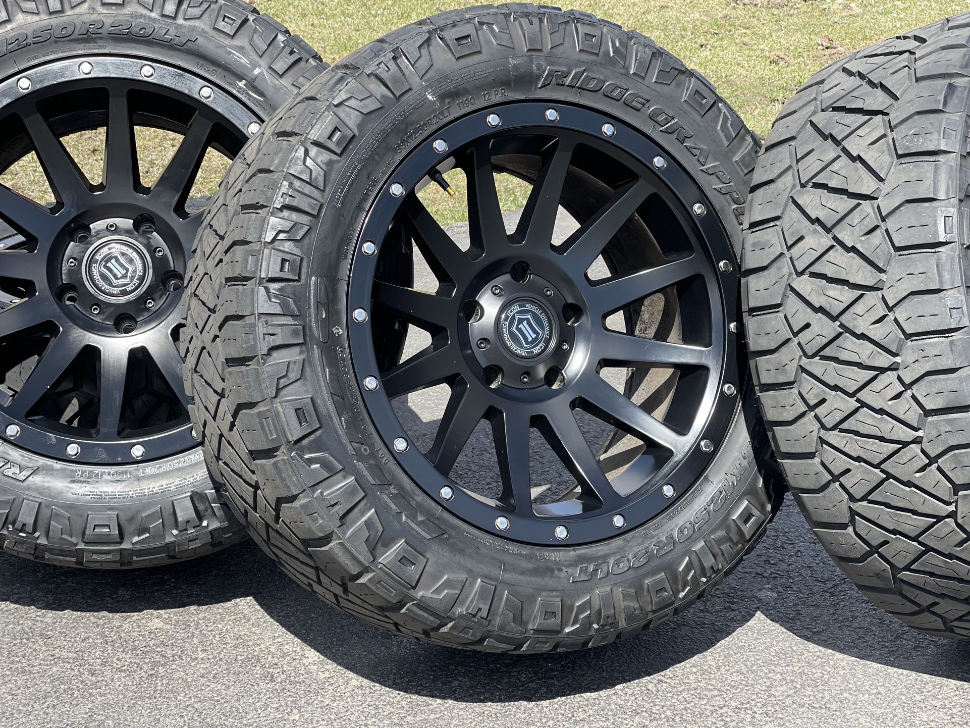 20” Icon Rims Black 5x150 Toyota Tundra Wheels Sequoia Lexus LX Nitto 33x12.50R20 Tires A/T 12ply