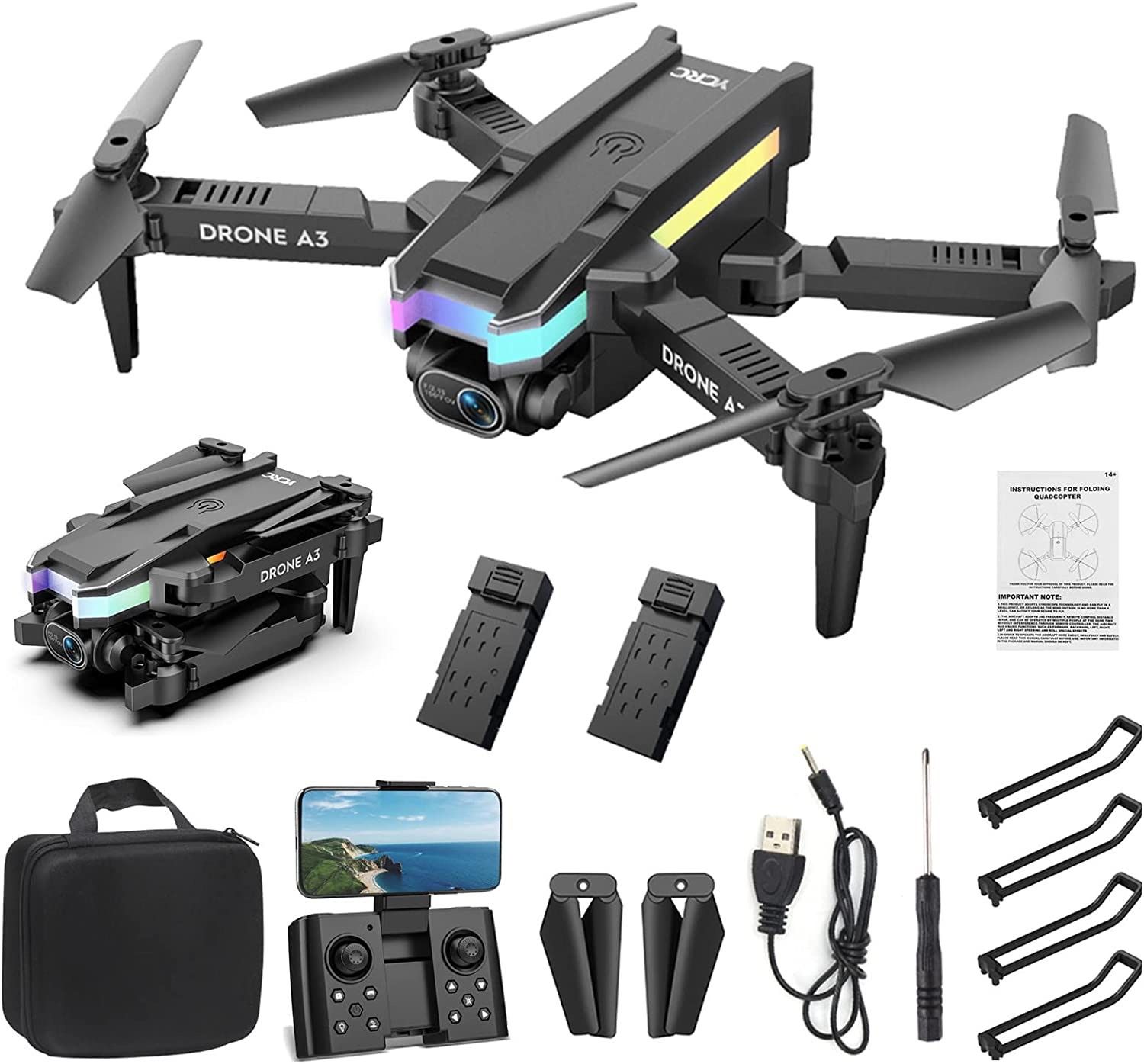 A3 Drone with 1080P Dual Camera, Aerial Photography UAV with WiFi FPV