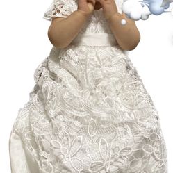 Christening Gown Dress Lace Gown  Girls Baptism Dress 12-18 Months