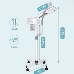 2 in 1 Facial Steamer Pro Ionic Ozone Facial Steamer on Wheels with 5X Magnifying Lamp