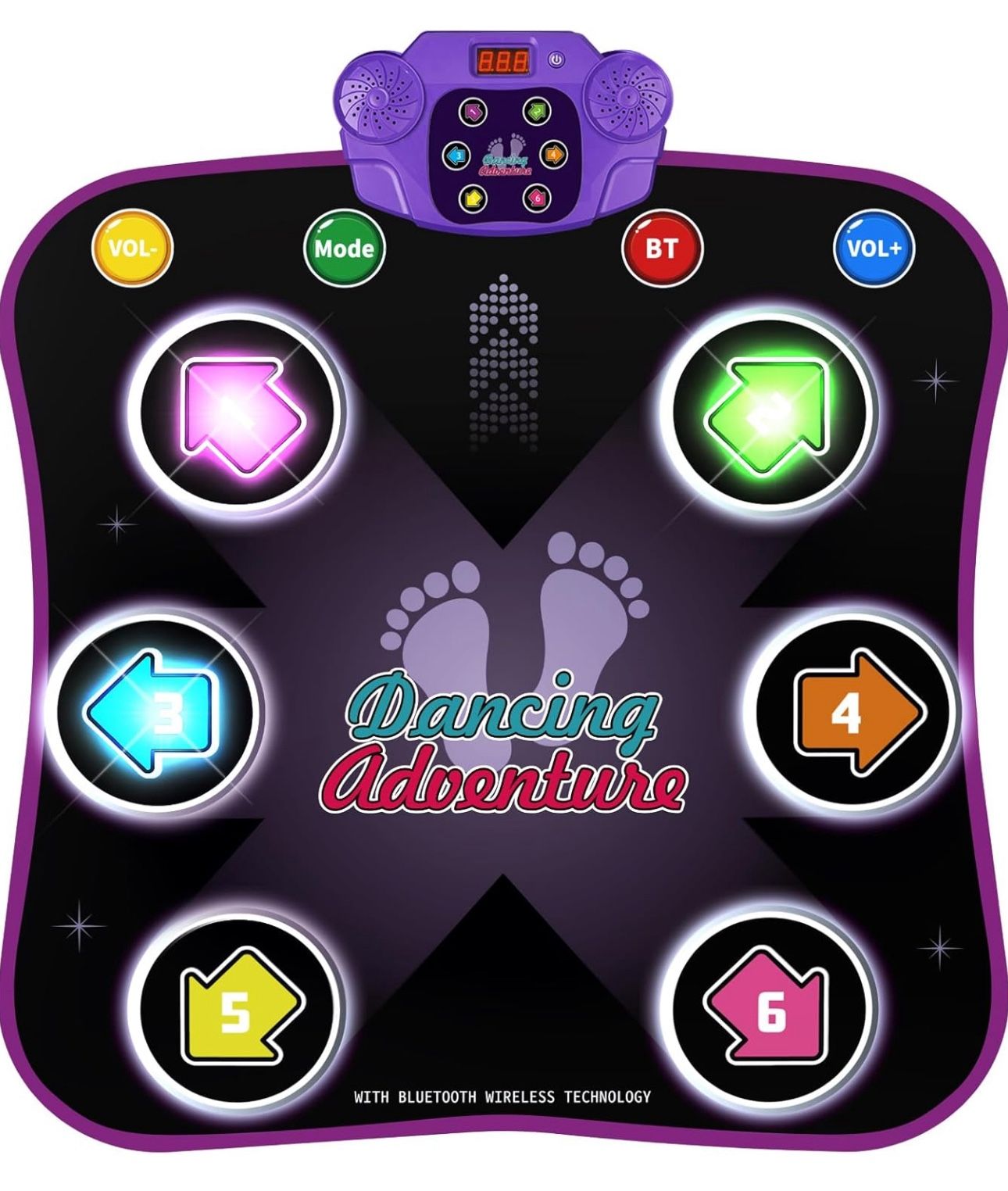 Flooyes Dance Mat Toys for 3-12 Year Old Kids, Electronic Dance Pad with Light-up 6-Button Wireless Bluetooth, Music Dance with 5 Game Modes, Birthday