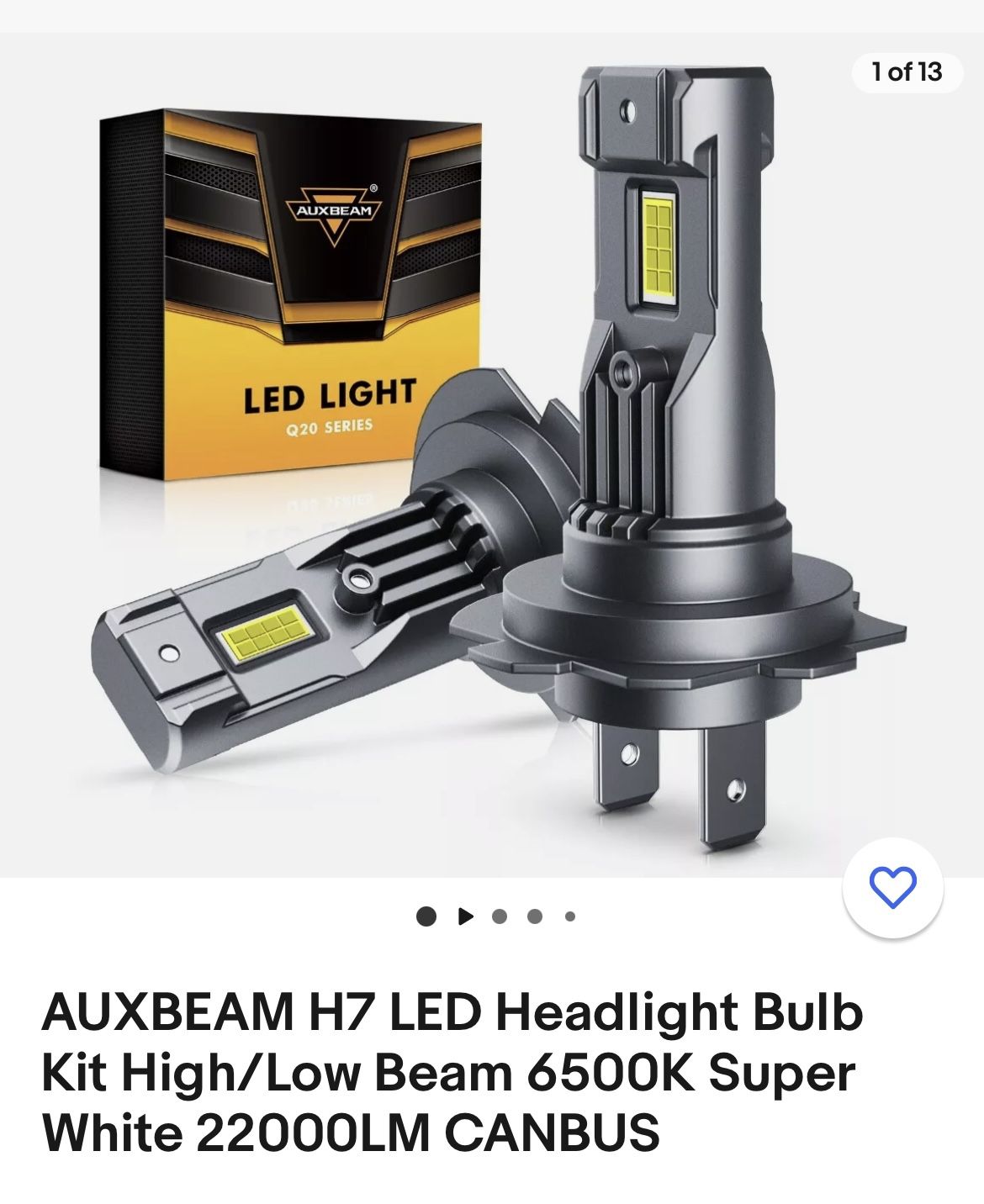 AUXBEAM H7 LED Headlight Bulb Kit High/Low Beam 6500K Super White 22000LM CANBUS