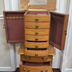 Vintage Floor Standing Jewelry Armoire 19”x15” and 42” tall Just $45