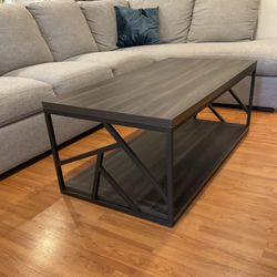 Brown-grey Coffee Table, Metal Frame (Good Condition)