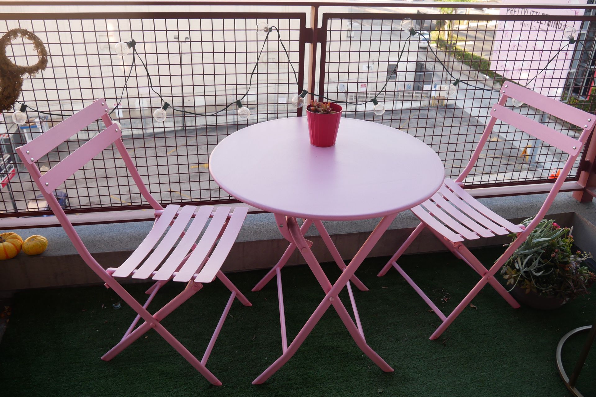 Giantex 3 PC Folding Bistro-Style Patio Table and Chair Set Outdoor Patio Garden Pool Backyard Furniture (Pink)