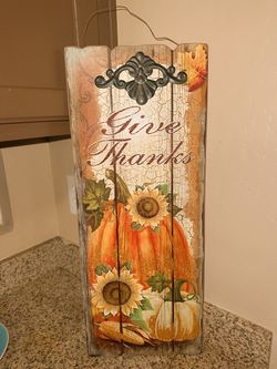 Give Thanks Fall Harvest Wooden Wall Sign