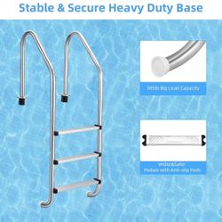 Pool Ladder, 304 Stainless Steel Swimming Pool Ladder, Heavy Duty Pool Escalator, 3 Step Pool Pedal Ladder, for Above Ground Pools Stair Entry System,