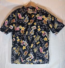 Ho Aloha Made In Hawaii Men’s Button Up Short Sleeve 100% Cotton Stamps/Leaves