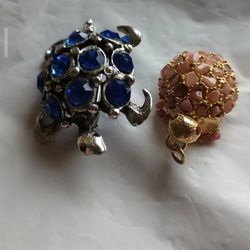 Turtle Pin And Charm Signed