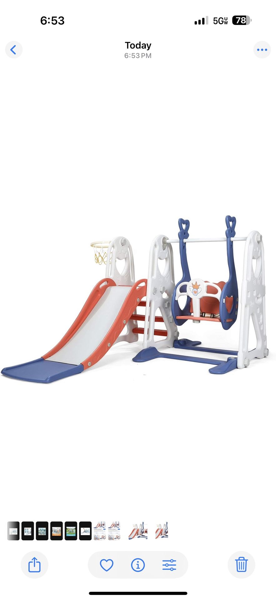 4 in 1 Toddler Slide and Swing Set Kids Slide for Toddlers 1-3 Outdoor Playset Indoor Playground Baby Climber Toys with Basketball Hoop (Blue Red
