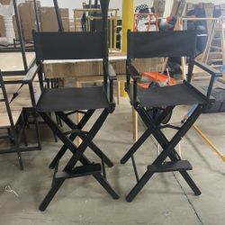 Assembled New Set of 2 - 24" Director's Chair Black Frame-with Black Canvas Counter Height