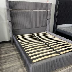 Grey Velvet Queen Platform Bed Frame 🛏️ 
