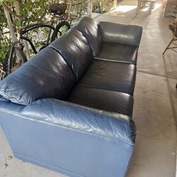 Blue Leather Couch. Real Leather.