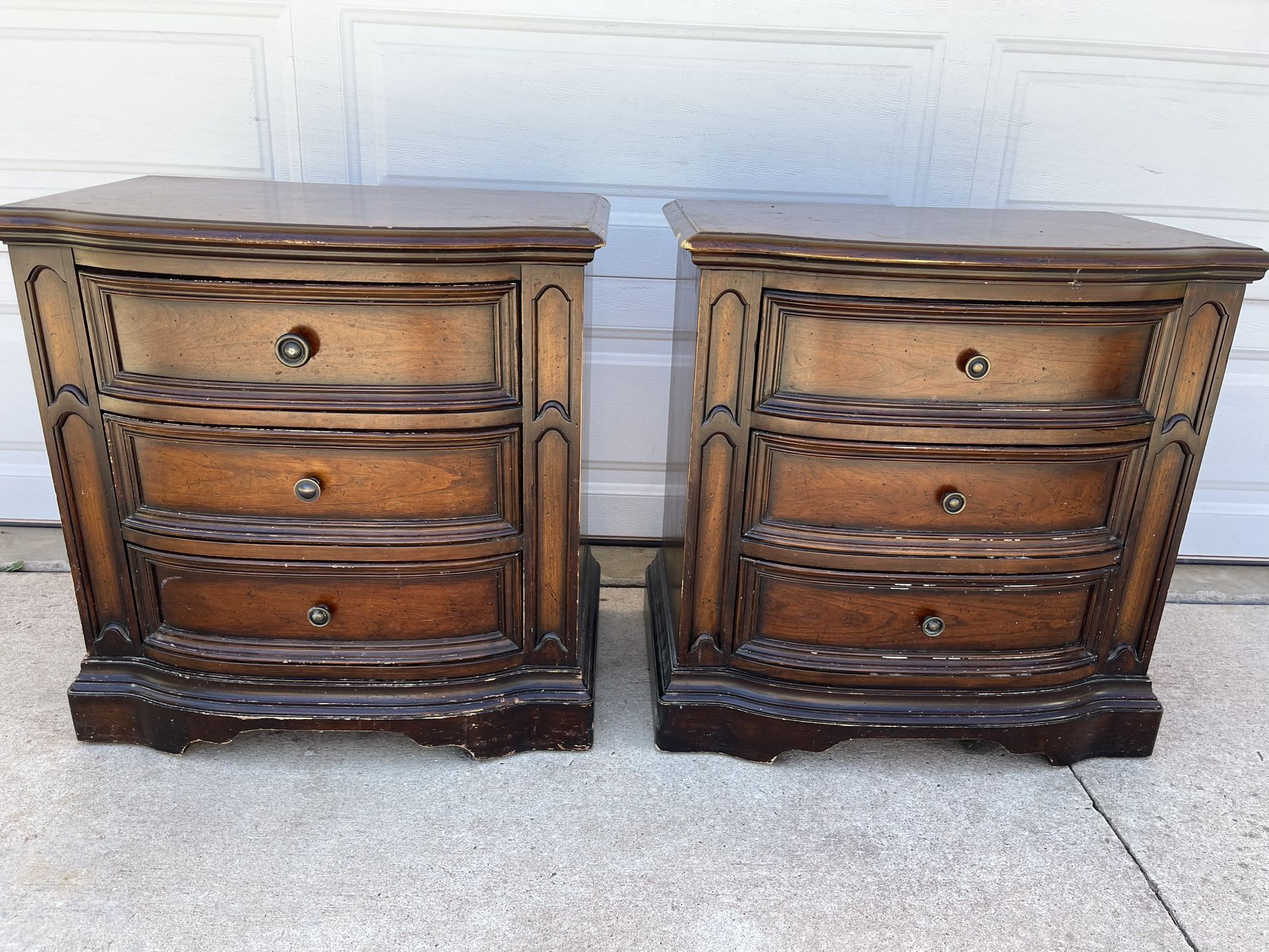 2 Tall wood three drawer night stands bed side end tables.