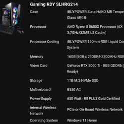 Gaming PC (RDY SLHRG214) with RTX 3060 ti 8gb