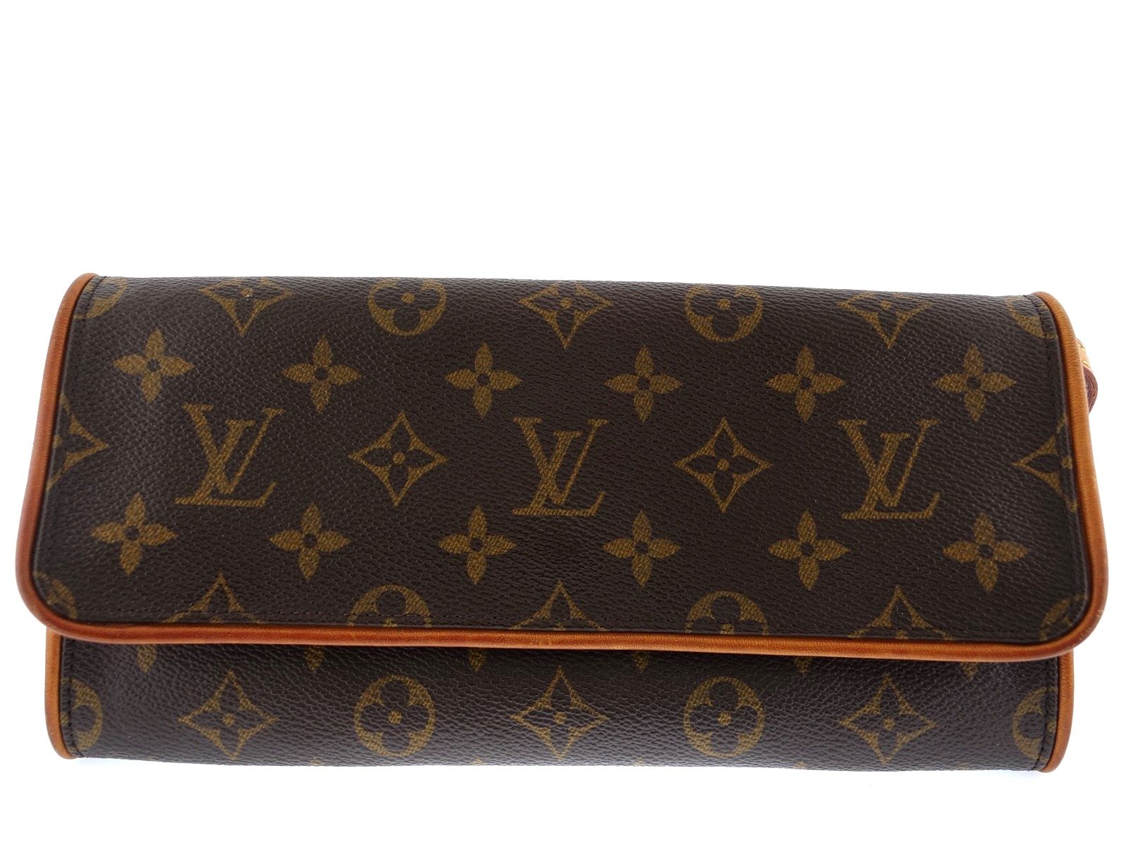 Auth Vintage Louis Vuitton Shoulder Bag Monogram Pochette Twin GM Leather Women Brown Clutch