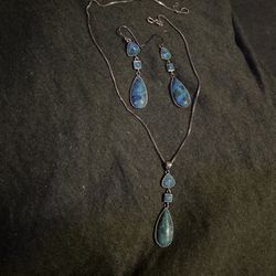 turquoise Necklace & Matching Earring Set 925 Silver 