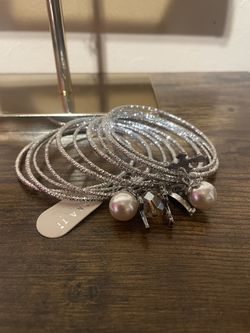 Huge Stack Diamond Cut Charm Bangles Bundle: 10 Bracelets